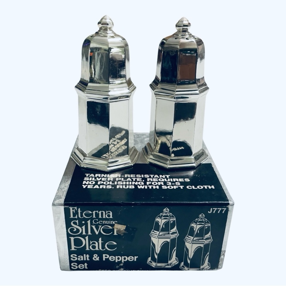 VTG Eterna Genuine Silver Plate Salt and Pepper Shakers Set, Made in Japan